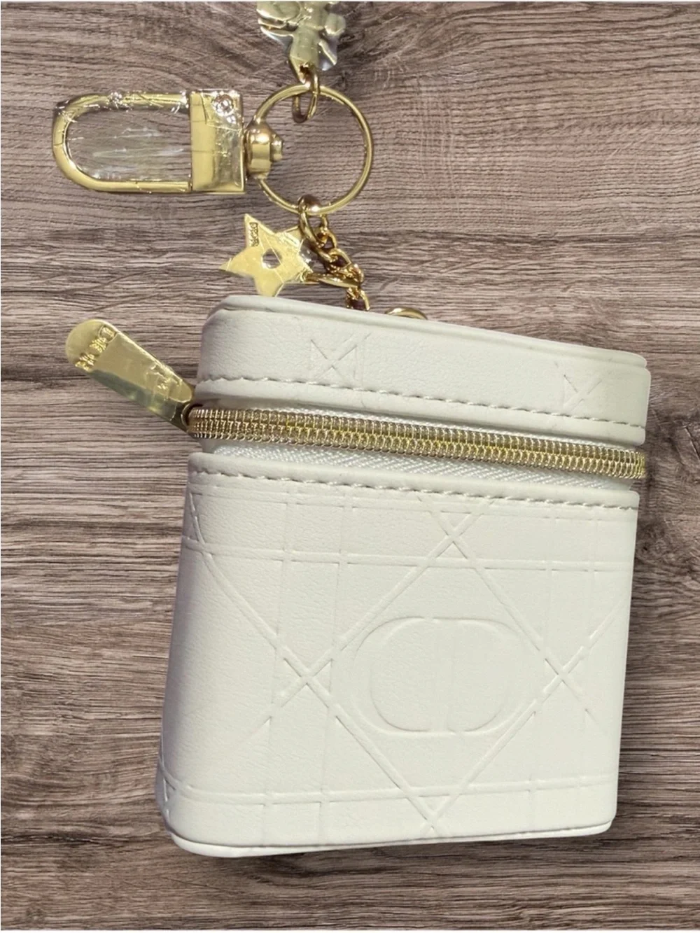 New - Dior Cannage Quilted Lipstick Case Keychain / Bagcharm with 3 Lipsticks